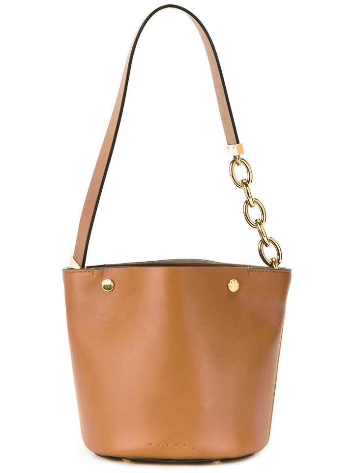 Marni Bucket Tote Bag, Women's, Brown, Calf Leather