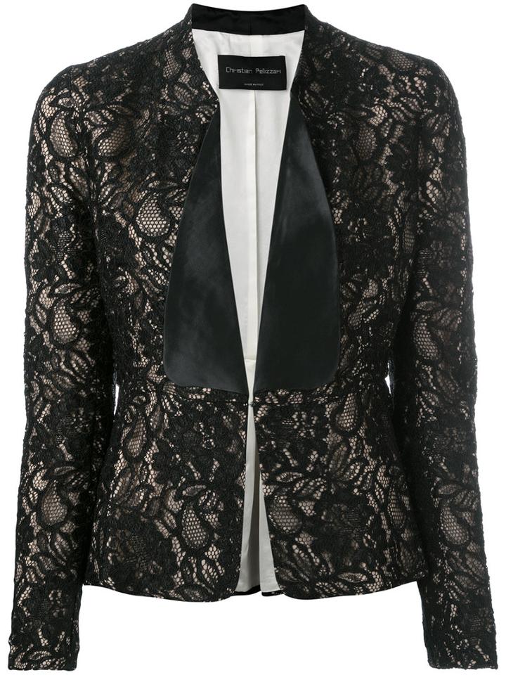 Christian Pellizzari Lace Flared Jacket, Women's, Size: 42, Black, Polyamide/viscose