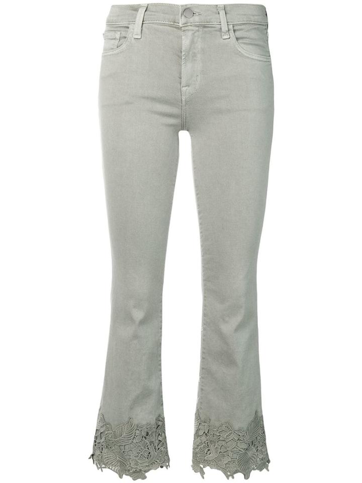 J Brand Embroidered Cropped Jeans - Green