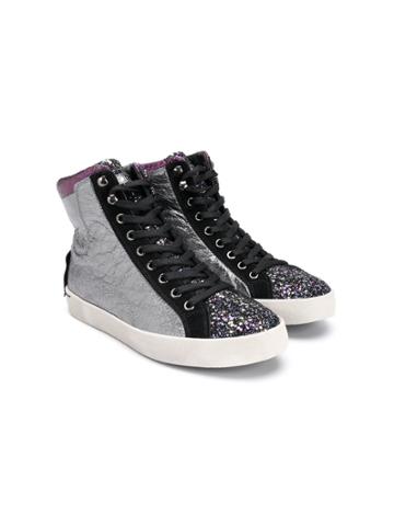 Crime London Kids Teen Panelled Hi-top Sneakers - Silver