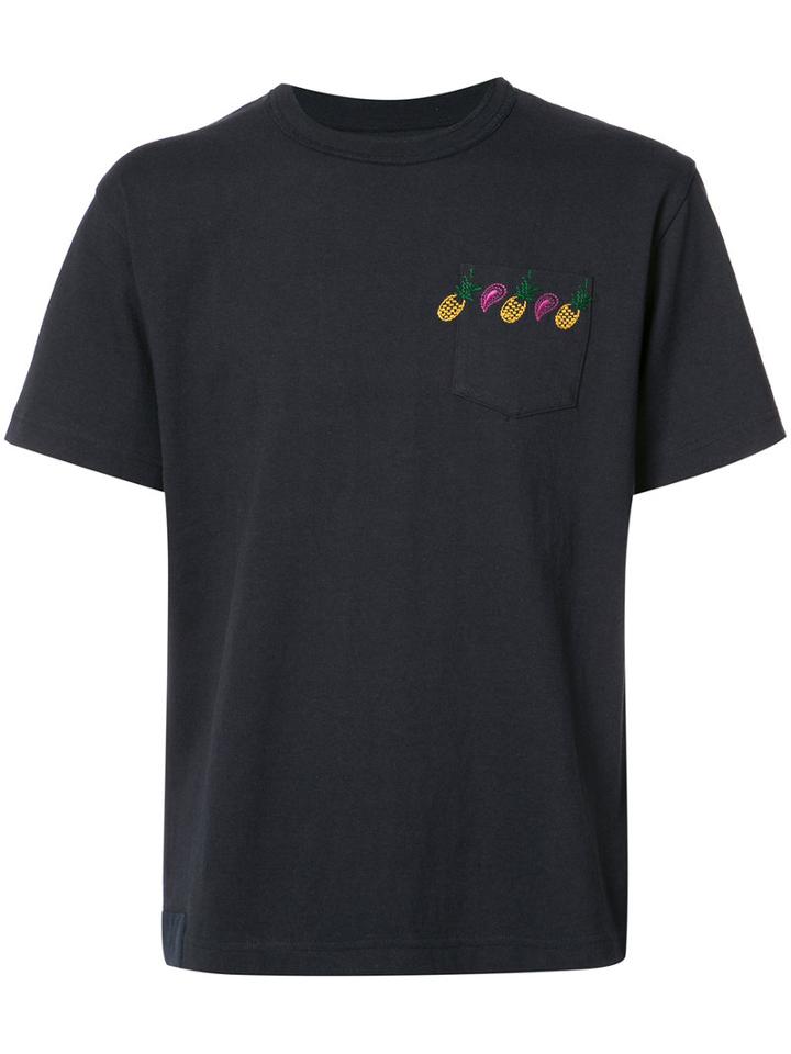 Sacai Embroidered Pineapple T-shirt, Men's, Size: 3, Black, Cotton