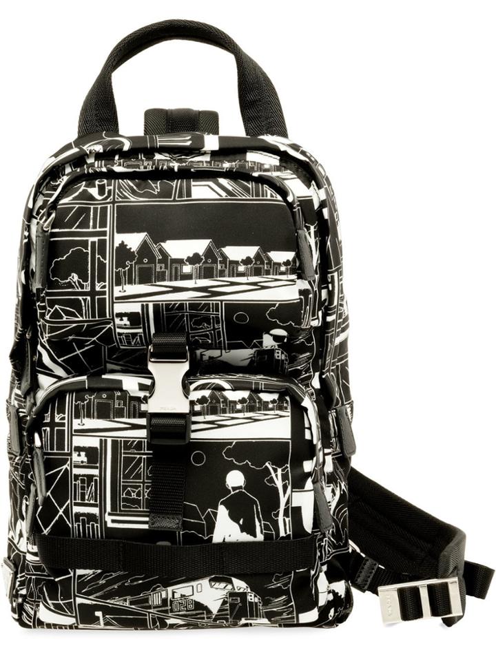 Prada Printed One Shoulder Backpack - Black