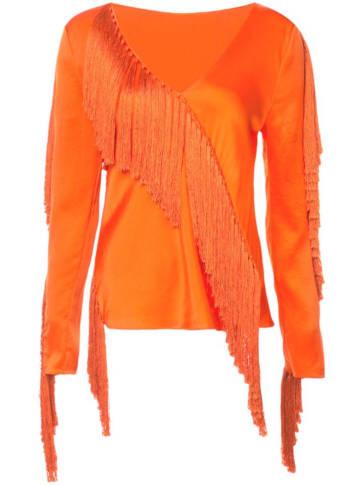 Dvf Diane Von Furstenberg Fringed V-neck Blouse - Yellow & Orange