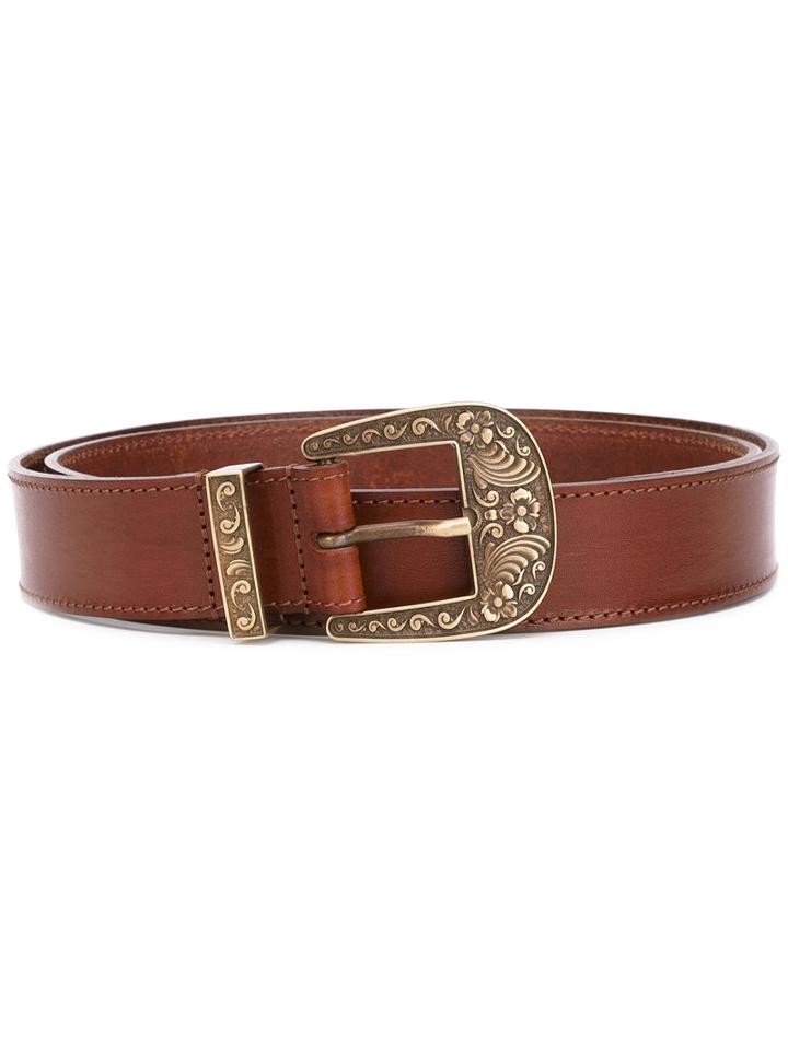 Alberta Ferretti - Embossed Buckle Belt - Women - Calf Leather - M, Women's, Brown, Calf Leather