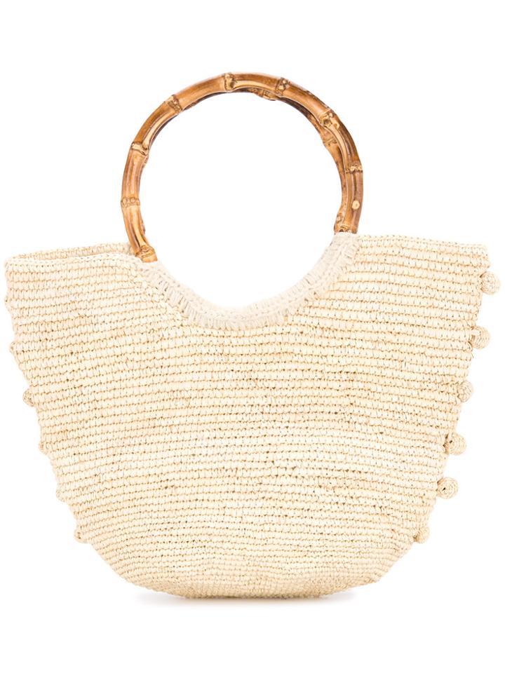 Sensi Studio Side Pompoms Tote Bag - Yellow & Orange
