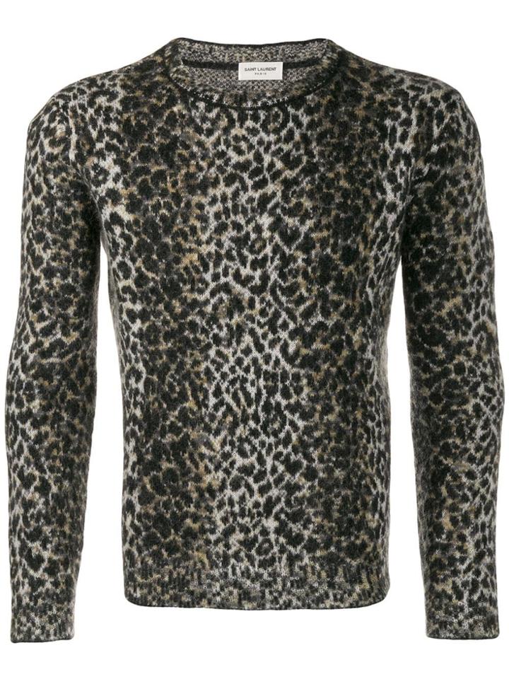 Saint Laurent Intarsia Leopard Knitted Sweater - Neutrals