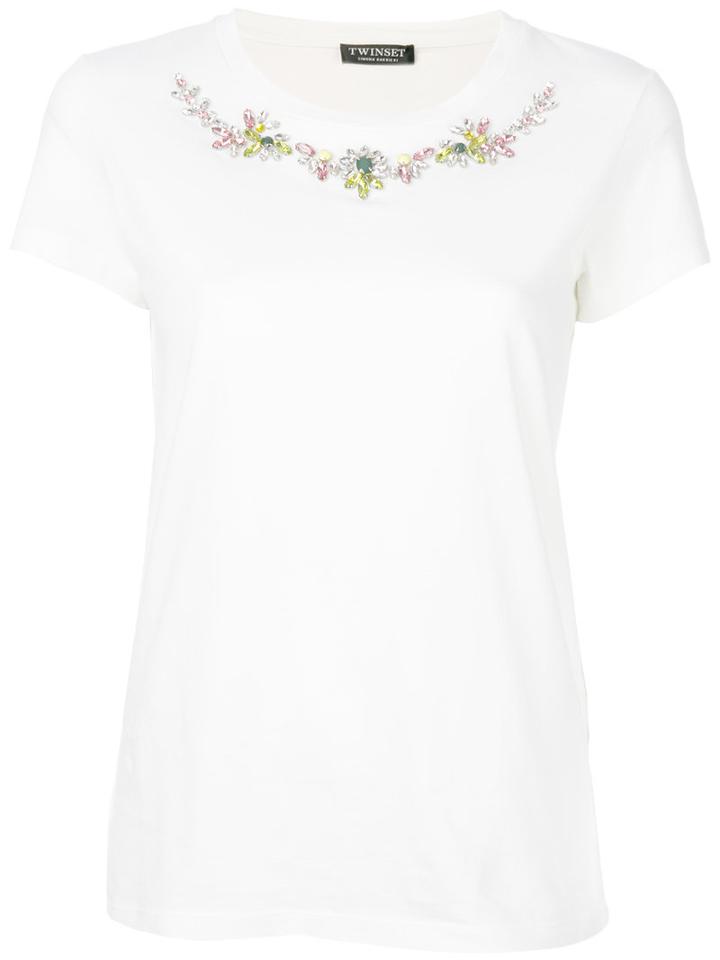Twin-set - Jewel Embellished T-shirt - Women - Cotton - M, White, Cotton