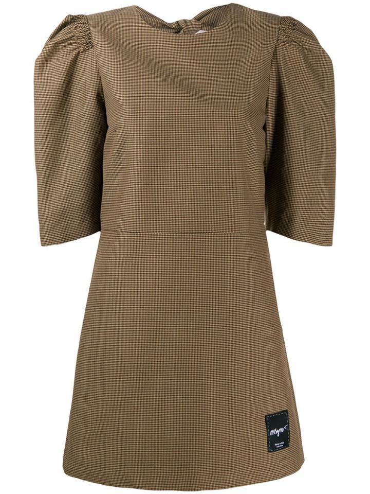 Msgm Checked Puff Sleeve Dress - Brown