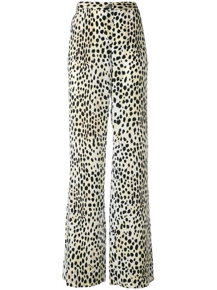 Roberto Cavalli Leopard Print Palazzo Pants, Women's, Size: 50, White, Silk