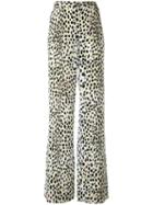 Roberto Cavalli Leopard Print Palazzo Pants, Women's, Size: 50, White, Silk