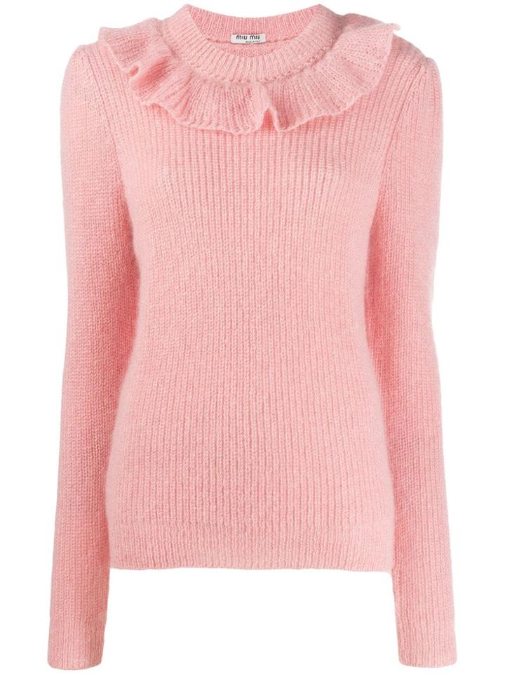 Miu Miu Ruffled Detailed Knitted Sweater - Pink