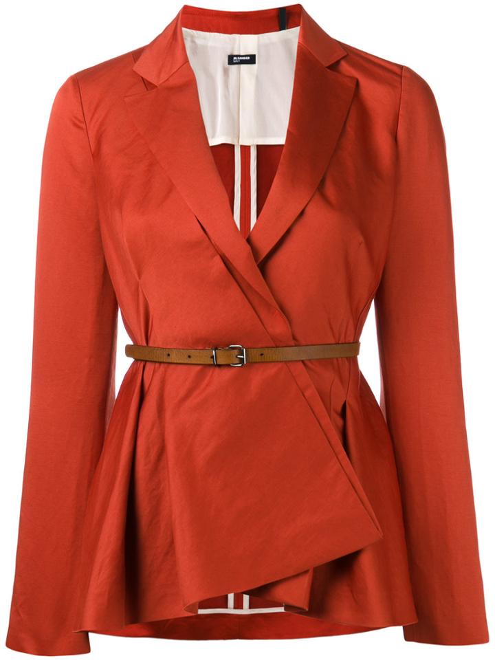 Jil Sander Navy Belted Peplum Blazer - Red