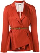 Jil Sander Navy Belted Peplum Blazer - Red