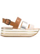 Hogan Striped Platform Sandals - Neutrals