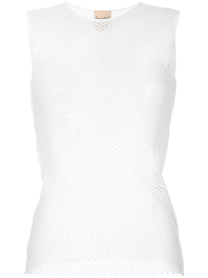 Nude Fishnet Vest Top - White