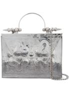 Okhtein Palmette Beaten Floral Pattern Clutch - Metallic