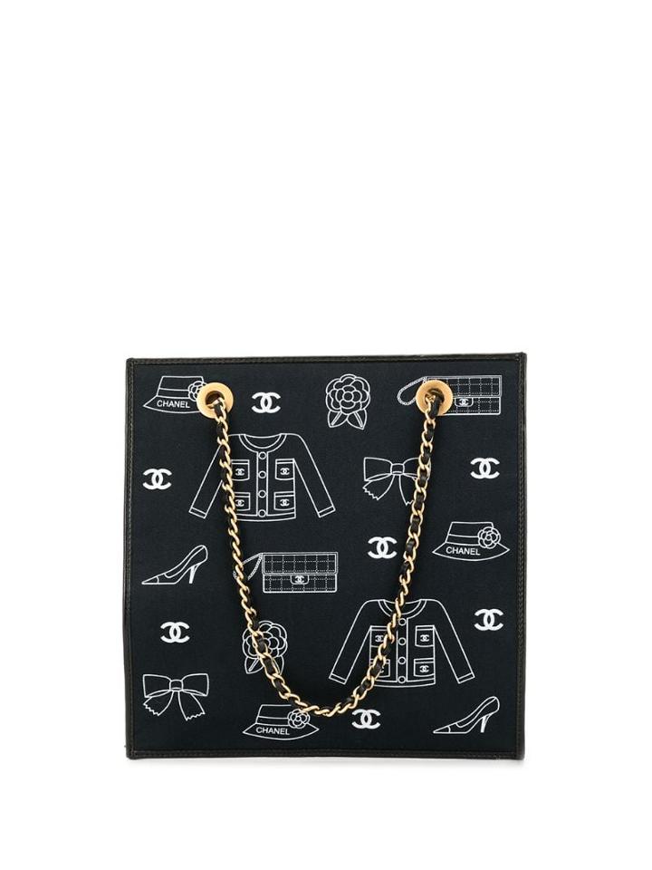 Chanel Pre-owned Printed Icons Chain Tote - Black