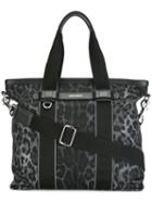 Dolce & Gabbana Leopard Print Shopper, Women's, Black, Calf Leather/polyamide