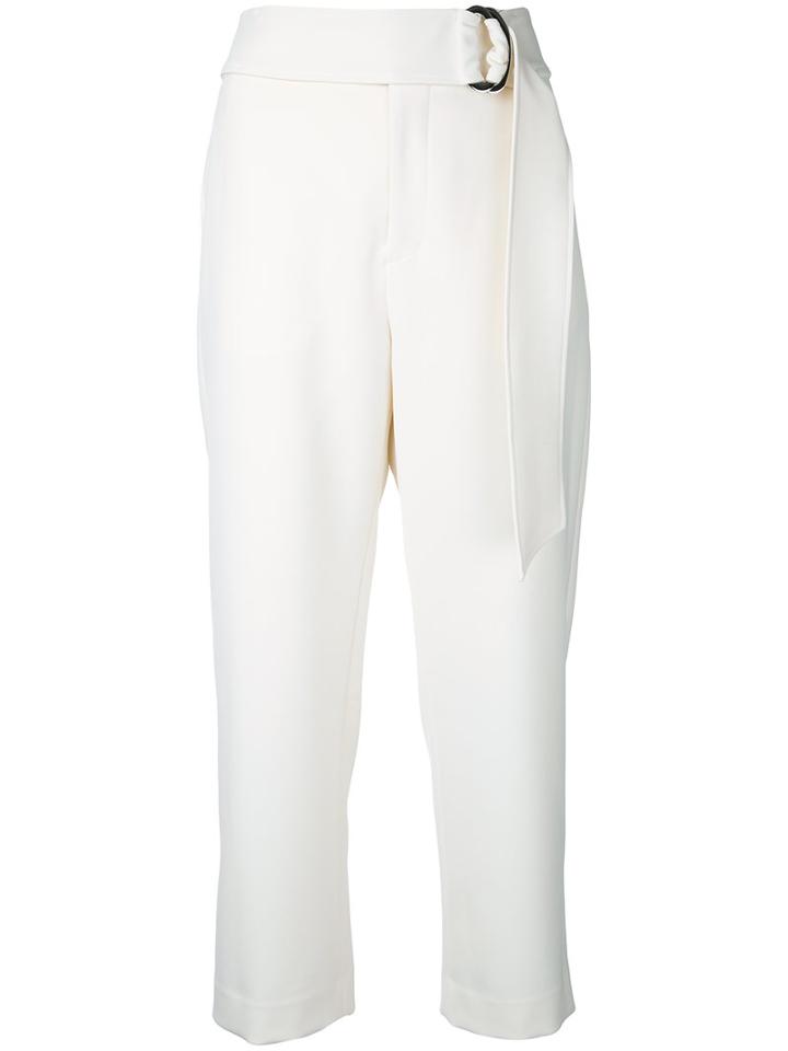 Relaxed Belted Trousers - Women - Polyester/polyurethane - 36, White, Polyester/polyurethane, Le Ciel Bleu
