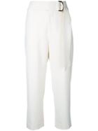 Relaxed Belted Trousers - Women - Polyester/polyurethane - 36, White, Polyester/polyurethane, Le Ciel Bleu