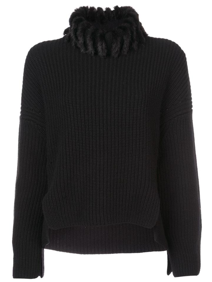 Fendi Faux-fur Neck Cashmere Jumper - Black