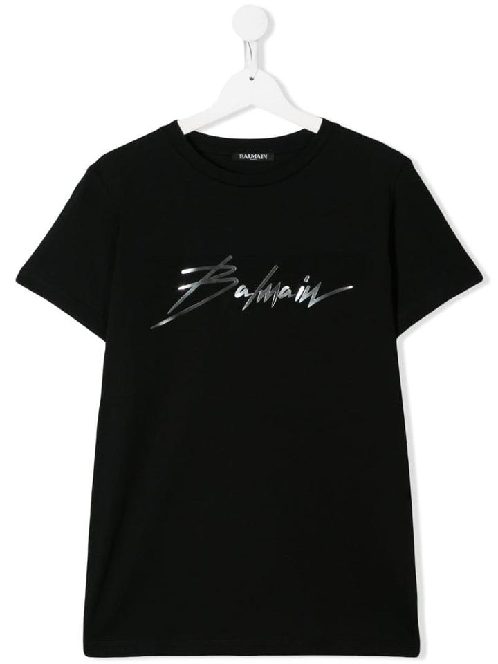 Balmain Kids Teen Metallic Logo T-shirt - Black