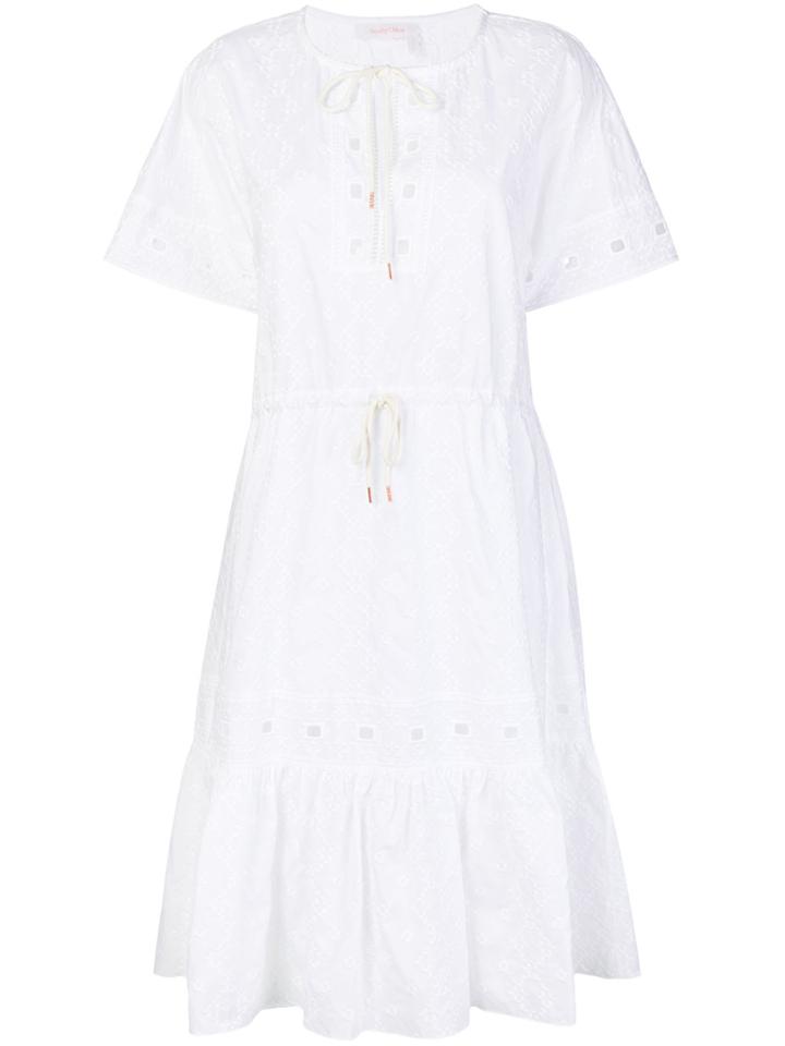 See By Chloé Open Embroidery Midi Dress - White