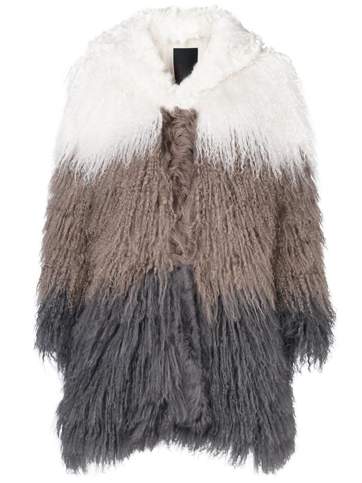 Liska - Panel Fur Hooded Coat - Women - Silk/lamb Fur/tibetan Lamb Fur - M, Grey, Silk/lamb Fur/tibetan Lamb Fur