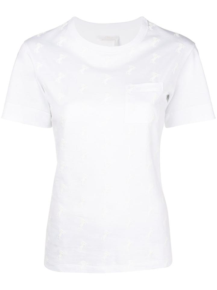 Chloé Horse Embroidered Pocket T-shirt - White