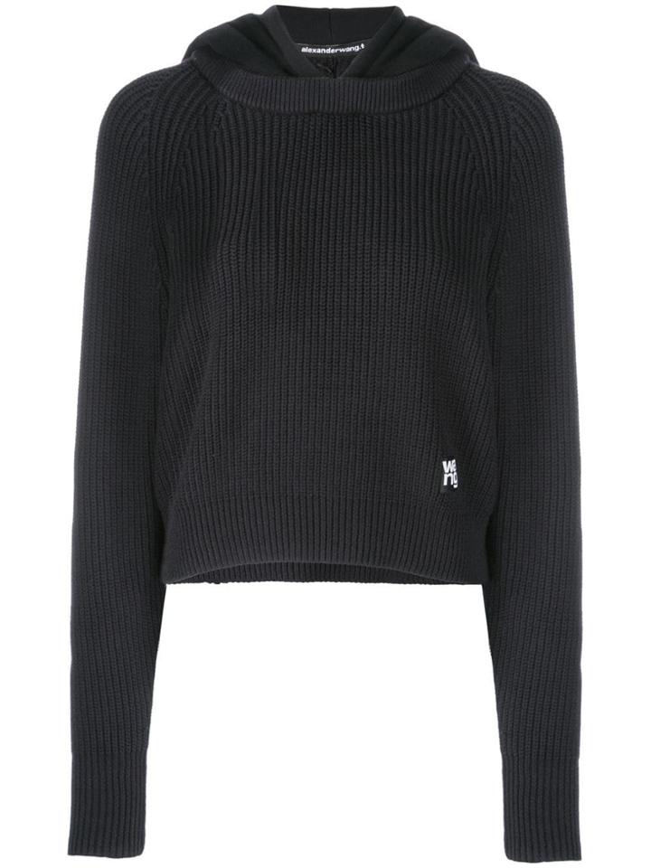 Alexander Wang Brand Knitted Hoodie - Blue