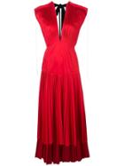 Khaite V Neck Pleated Dress - Red