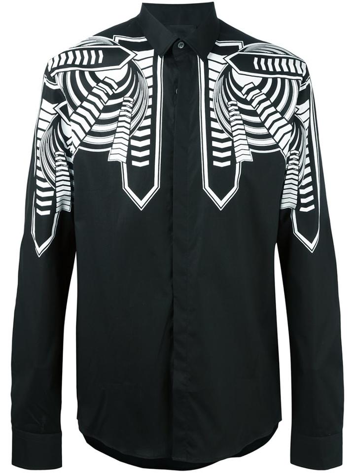 Les Hommes Geometric Print Shirt, Men's, Size: 48, Black, Spandex/elastane/cotton