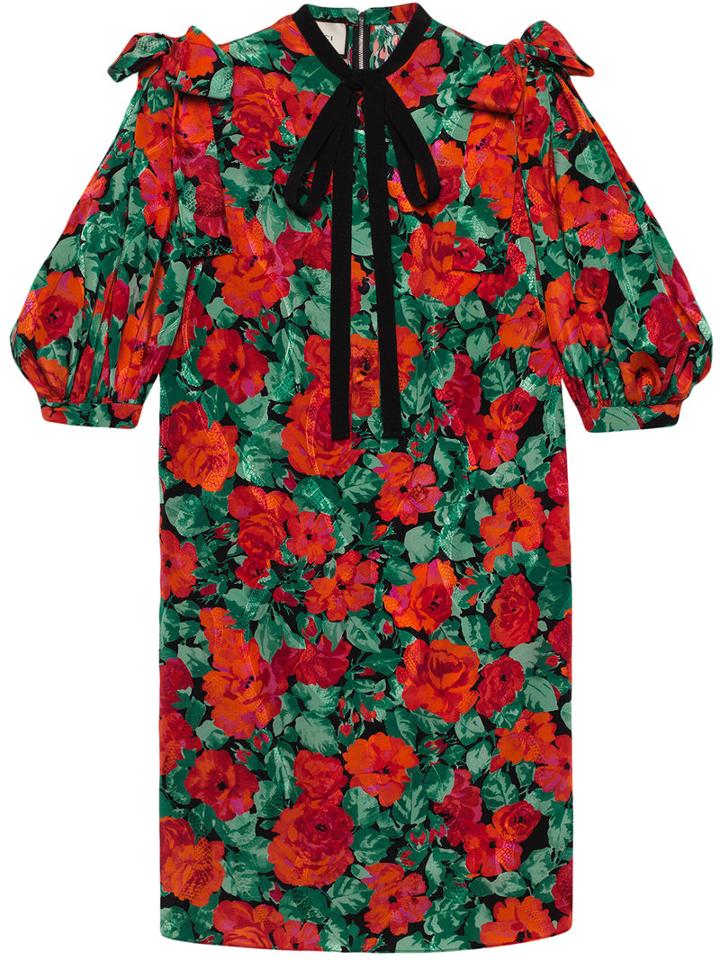 Gucci - Poppy Snake Jacquard Dress - Women - Silk - 42, Red, Silk