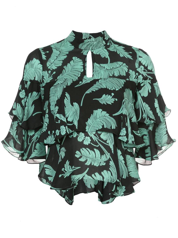 Cinq A Sept Cropped Ruffle Blouse - Black