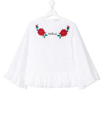 Gaelle Paris Kids Rose Embroidered Top - White
