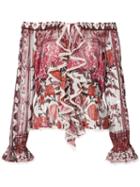 Roberto Cavalli - Printed Ruffle Bardot Top - Women - Cotton - 44, Pink/purple, Cotton