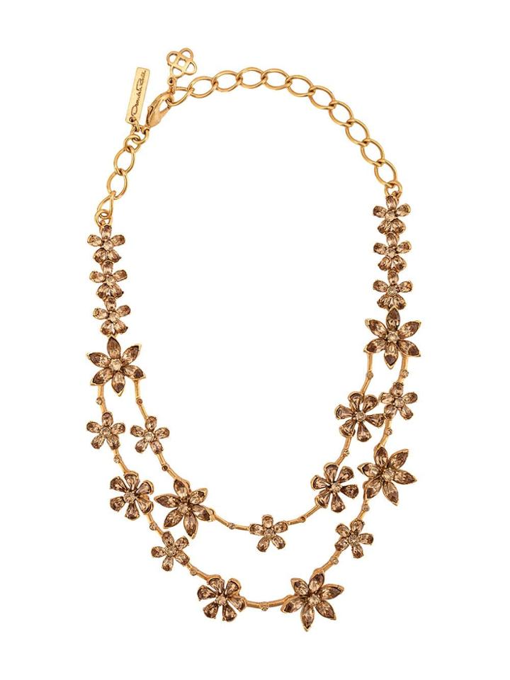 Oscar De La Renta Flower Embellished Necklace - Gold