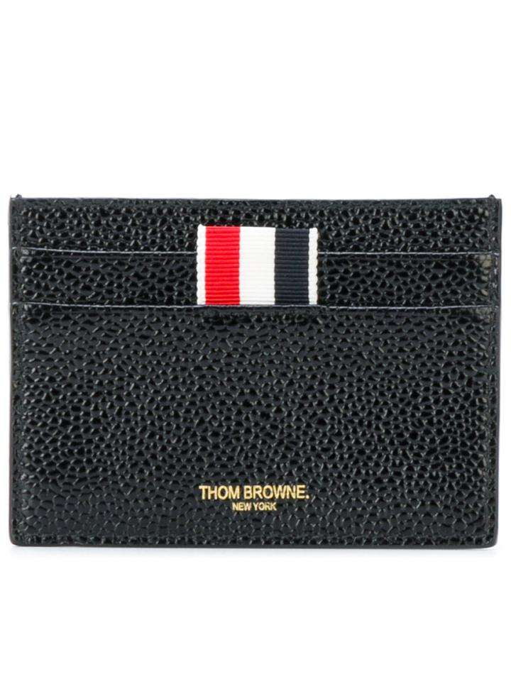 Thom Browne Double Sided Card Holder In Pebble Lucido Leather - Black