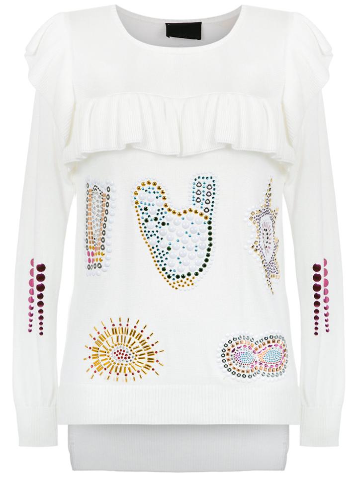 Andrea Bogosian Knit Embellished Blouse - White