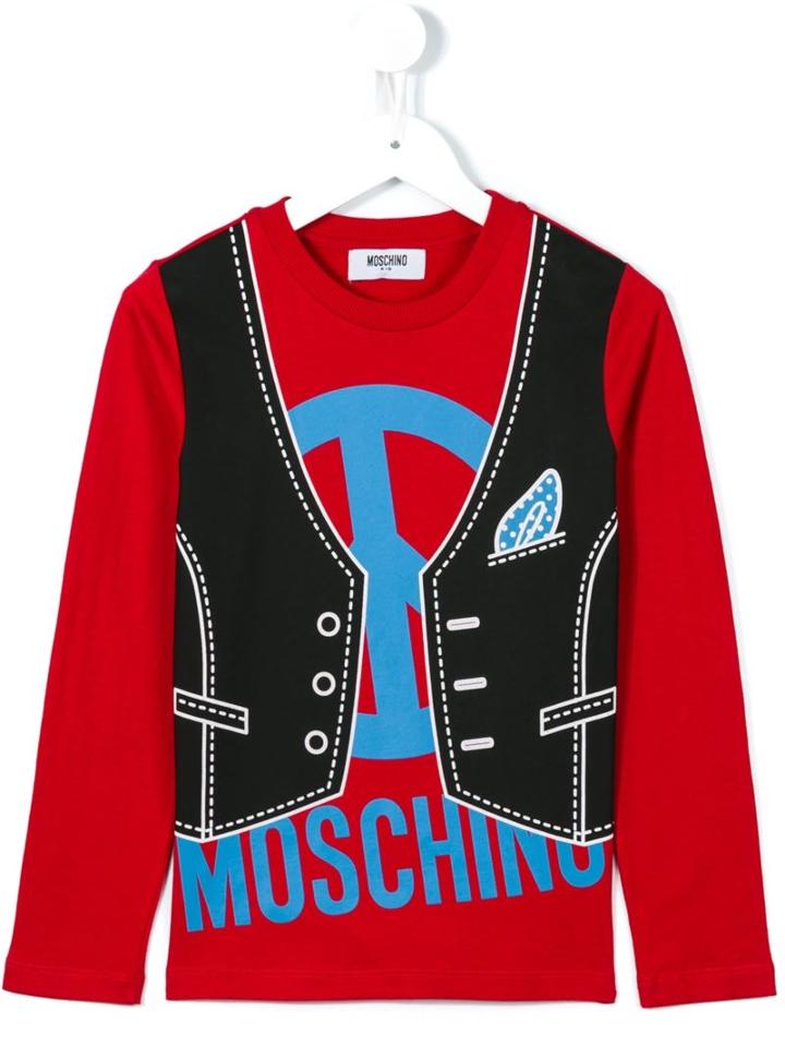 Moschino Kids Waistcoat Peace Logo Print Top, Boy's, Size: 8 Yrs, Red