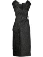 Prada Oversized Collar Tweed Midi Dress - Grey