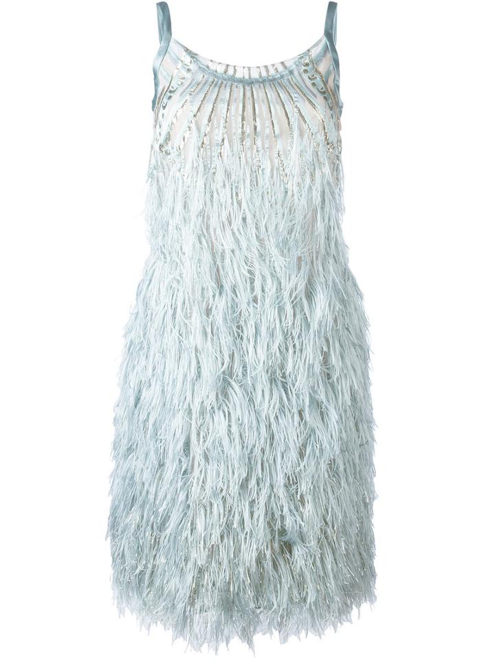 Alberta Ferretti Feather Dress, Women's, Size: 40, Green, Silk/polyamide/acetate