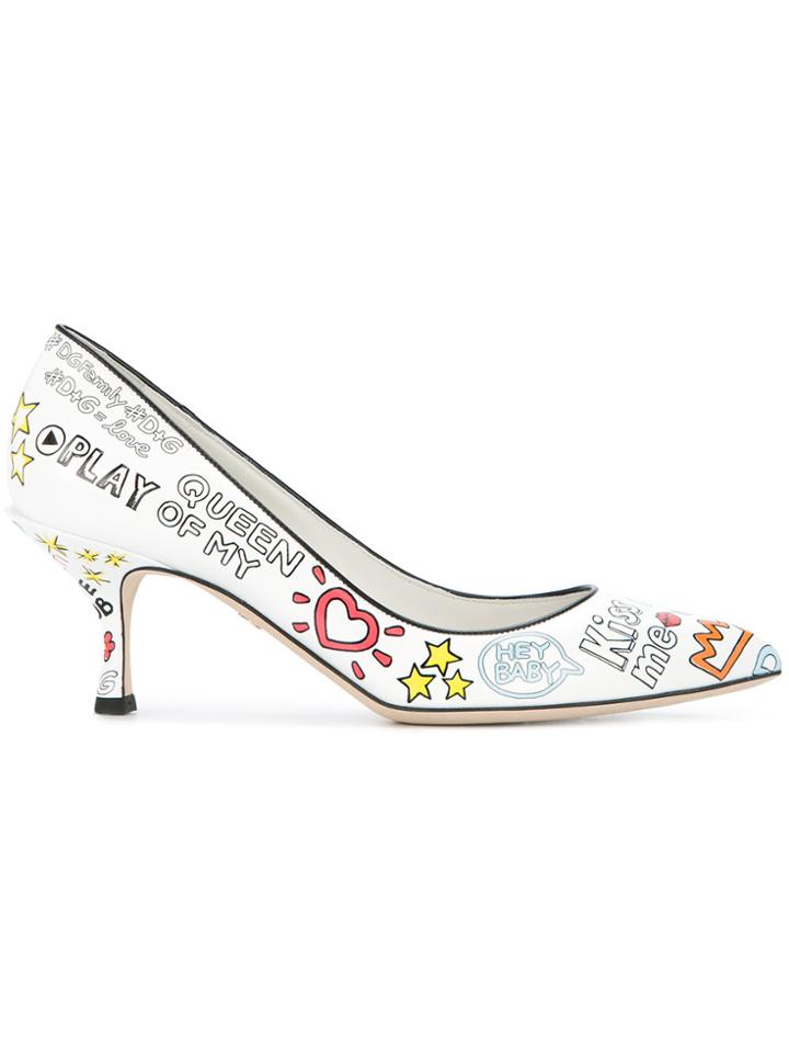 Dolce & Gabbana Contrast Binding Kitten Heel Pumps - White