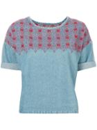 Current/elliott - Embroidered Denim Top - Women - Cotton - 2, Blue, Cotton