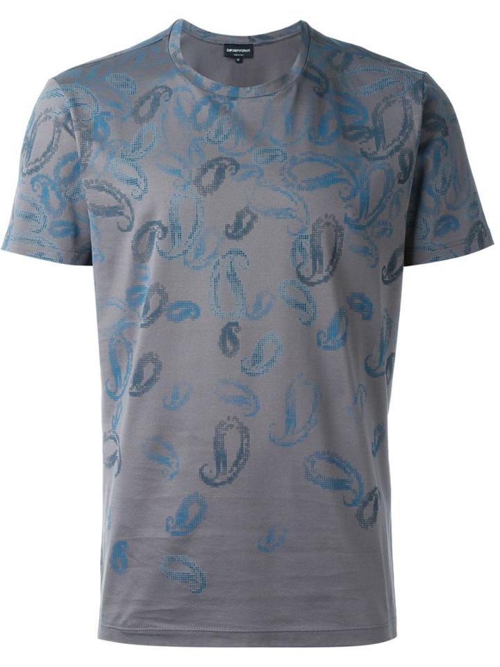 Emporio Armani Paisley Print T-shirt, Men's, Size: S, Grey, Cotton
