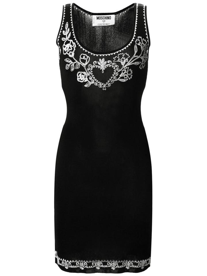 Moschino Vintage Embroidered Fitted Dress - Black