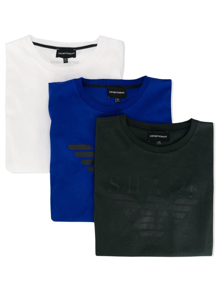 Emporio Armani Kids Teen Logo T-shirt Three Pack - White