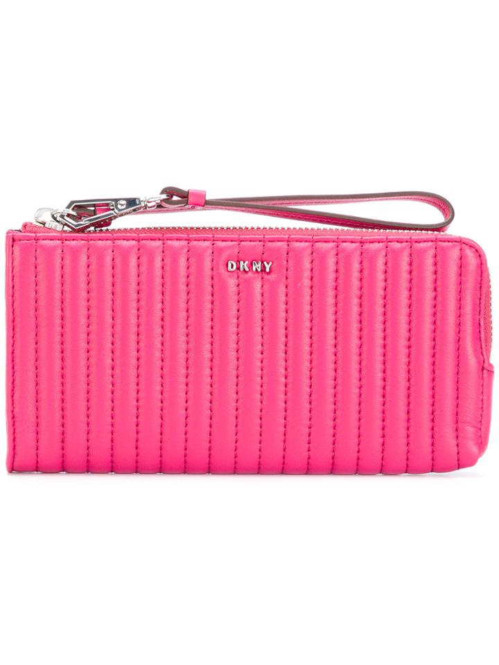 Dkny Quilted Pinstripe Wallet - Pink & Purple