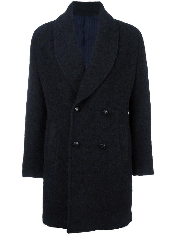 Mp Massimo Piombo Double Breasted Coat, Men's, Size: 52, Blue, Alpaca/wool/polyester/cupro