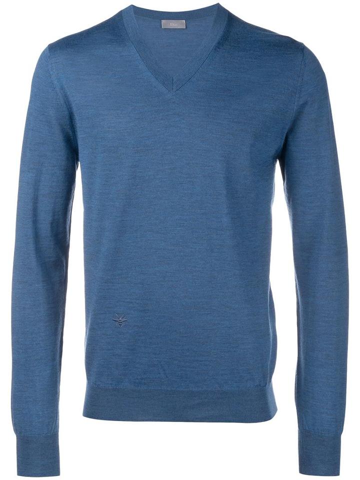 Dior Homme Embroidered Bee Logo Jumper, Men's, Size: Xl, Blue, Cotton